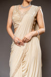 Tussar Cutdana, Bead & Sequence Lycra Pre-Draped Designer Saree With Readymade Blouse