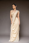 Tussar Cutdana, Bead & Sequence Lycra Pre-Draped Designer Saree With Readymade Blouse