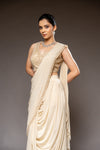 Tussar Cutdana, Bead & Sequence Lycra Pre-Draped Designer Saree With Readymade Blouse