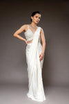 White Cutdana, Bead & Sequence Lycra Pre-Draped Designer Saree With Readymade Blouse