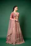 Gajari Threadwork, Embroidery, Zari, Zarkan, Mirror & Bead, Sequence Net Lehenga Set With Readymade Blouse