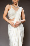 White Cutdana, Bead & Sequence Lycra Pre-Draped Designer Saree With Readymade Blouse