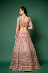 Gajari Threadwork, Embroidery, Zari, Zarkan, Mirror & Bead, Sequence Net Lehenga Set With Readymade Blouse