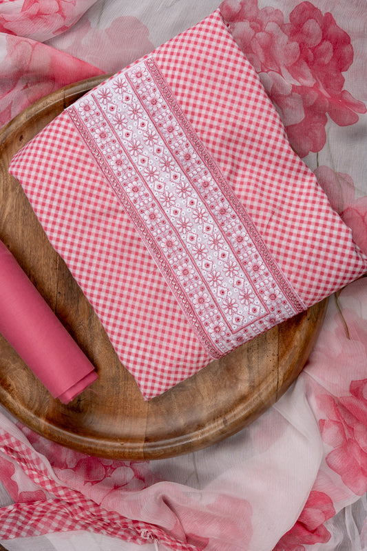 Gajari Sequence, Threadwork & Digital Printed Cotton Unstitched Salwar Suit With Chiffon Dupatta