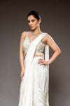 White Cutdana, Bead & Sequence Lycra Pre-Draped Designer Saree With Readymade Blouse