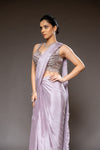 Mauve Bead, Cutdana & Sequence Chinon Pre-Draped Designer Saree With Readymade Blouse