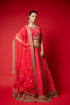 Coral Cutdana, Zari Thread, Gotta Patti, Bead & Sequence Raw Silk Lehenga Set With Readymade Blouse