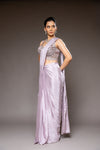 Mauve Bead, Cutdana & Sequence Chinon Pre-Draped Designer Saree With Readymade Blouse