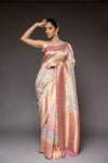 Peach Georgette Banarasi Woven Zari Saree With Unstitched Blouse