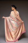 Peach Georgette Banarasi Woven Zari Saree With Unstitched Blouse