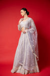 Mauve Threadwork, Embroidery, Mirror, Bead Work, Sequence Net Lehenga Set With Readymade Blouse