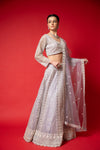 Mauve Threadwork, Embroidery, Mirror, Bead Work, Sequence Net Lehenga Set With Readymade Blouse