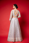 Mauve Threadwork, Embroidery, Mirror, Bead Work, Sequence Net Lehenga Set With Readymade Blouse