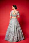 Sky Blue Swarovski, Threadwork, Embroidered, Mirror, Bead, Sequence Net Lehenga Set With Readymade Blouse