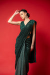 Bottle Green Bead, Cutdana & Sequence Designer Pre-Draped Net Saree With Readymade Blouse