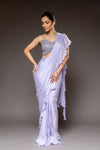 Mauve Bead, Cutdana, Mirror & Sequence Chinon Pre-Draped Designer Saree With Readymade Blouse
