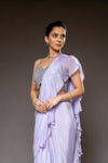 Mauve Bead, Cutdana, Mirror & Sequence Chinon Pre-Draped Designer Saree With Readymade Blouse
