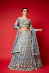 Sky Blue Swarovski, Mirror, Threadwork, Embroidery, Bead & Sequence Net Lehenga Set With Readymade Blouse