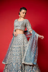 Sky Blue Swarovski, Mirror, Threadwork, Embroidery, Bead & Sequence Net Lehenga Set With Readymade Blouse