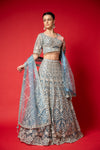 Sky Blue Swarovski, Mirror, Threadwork, Embroidery, Bead & Sequence Net Lehenga Set With Readymade Blouse