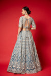 Sky Blue Swarovski, Mirror, Threadwork, Embroidery, Bead & Sequence Net Lehenga Set With Readymade Blouse