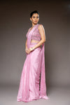 Onion Cutdana, Bead & Sequence Chinon Pre-Draped Designer Saree With Readymade Blouse