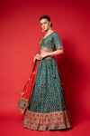 Rama Swarovski, Bead, Mirror, Banarasi Woven Zari Dolna Lehenga Set With Readymade Blouse