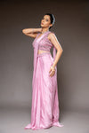 Onion Cutdana, Bead & Sequence Chinon Pre-Draped Designer Saree With Readymade Blouse