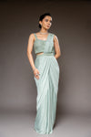 Pista Cutdana, Bead & Sequence Shimmer Pre-Draped Designer Saree With Readymade Blouse
