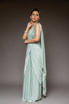 Pista Cutdana, Bead & Sequence Shimmer Pre-Draped Designer Saree With Readymade Blouse