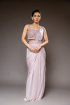 Mauve Cutdana, Bead & Sequence Shimmer Pre-Draped Designer Saree With Readymade Blouse