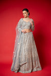 Sky Blue Swarovski, Mirror, Zari, Threadwork, Embroidery & Bead Sequence Net Lehenga Set With Readymade Blouse