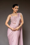 Peach Lycra Pre-Draped Designer Saree With Readymade Blouse