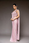 Peach Cutdana, Bead & Sequence Lycra Pre-Draped Designer Saree With Readymade Blouse