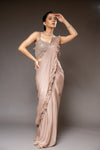 Tussar Bead, Cutdana & Sequence Chinon Pre-Draped Designer Saree With Readymade Blouse