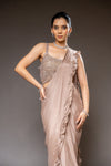 Tussar Bead, Cutdana & Sequence Chinon Pre-Draped Designer Saree With Readymade Blouse