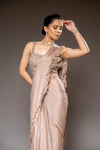 Tussar Bead, Cutdana & Sequence Chinon Pre-Draped Designer Saree With Readymade Blouse