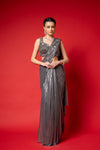 Grey Bead, Cutdana & Sequence Designer Pre-Draped Net Saree With Readymade Blouse