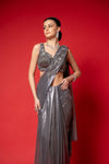 Grey Bead, Cutdana & Sequence Designer Pre-Draped Net Saree With Readymade Blouse