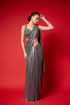 Grey Bead, Cutdana & Sequence Designer Pre-Draped Net Saree With Readymade Blouse