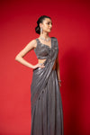 Grey Bead, Cutdana & Sequence Designer Pre-Draped Net Saree With Readymade Blouse