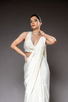 White Lycra Pre-Draped Designer Saree With Readymade Blouse