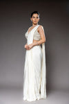 White Lycra Pre-Draped Designer Saree With Readymade Blouse
