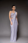 Mauve Cutdana, Bead & Sequence Lycra Pre-Draped Designer Saree With Readymade Blouse