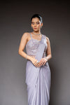 Mauve Lycra Pre-Draped Designer Saree With Readymade Blouse