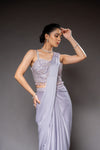 Mauve Lycra Pre-Draped Designer Saree With Readymade Blouse