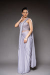 Mauve Lycra Pre-Draped Designer Saree With Readymade Blouse