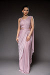 Peach Cutdana, Bead & Sequence Lycra Pre-Draped Designer Saree With Readymade Blouse