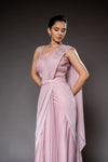 Peach Cutdana, Bead & Sequence Lycra Pre-Draped Designer Saree With Readymade Blouse