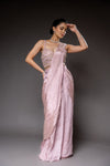 Pink Cutdana, Bead & Sequence Crush Pre-Draped Designer Saree With Readymade Blouse